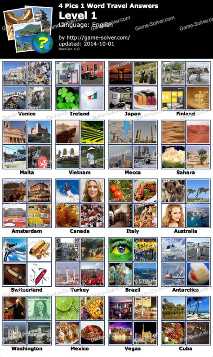4 Pics 1 Word Travel Level 1 • Game Solver