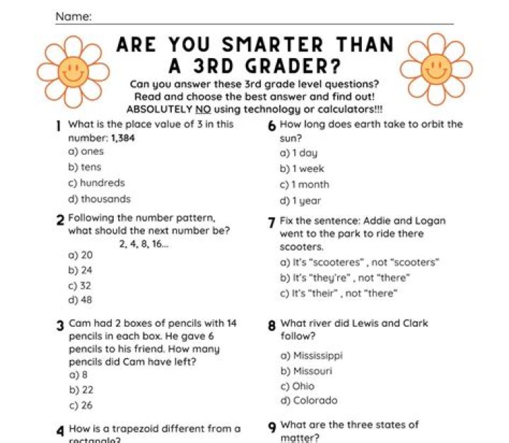 Are You Smarter Than a 2nd grader? Quiz