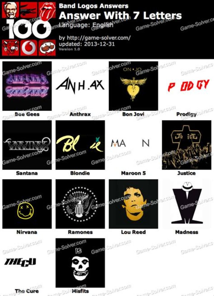 Band Logos 7 Letters • Game Solver