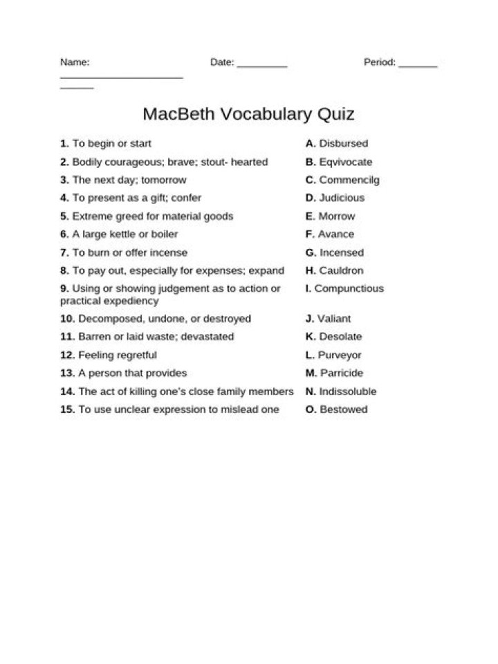 Macbeth Vocabulary Quiz