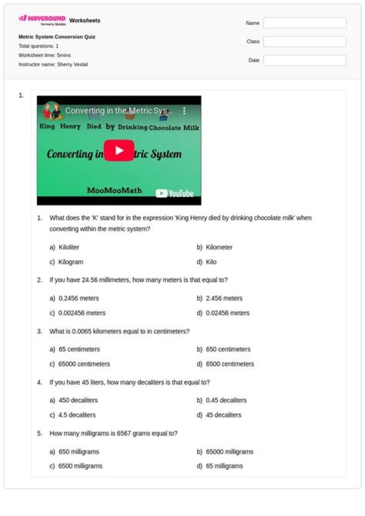Metric System Conversion Quiz