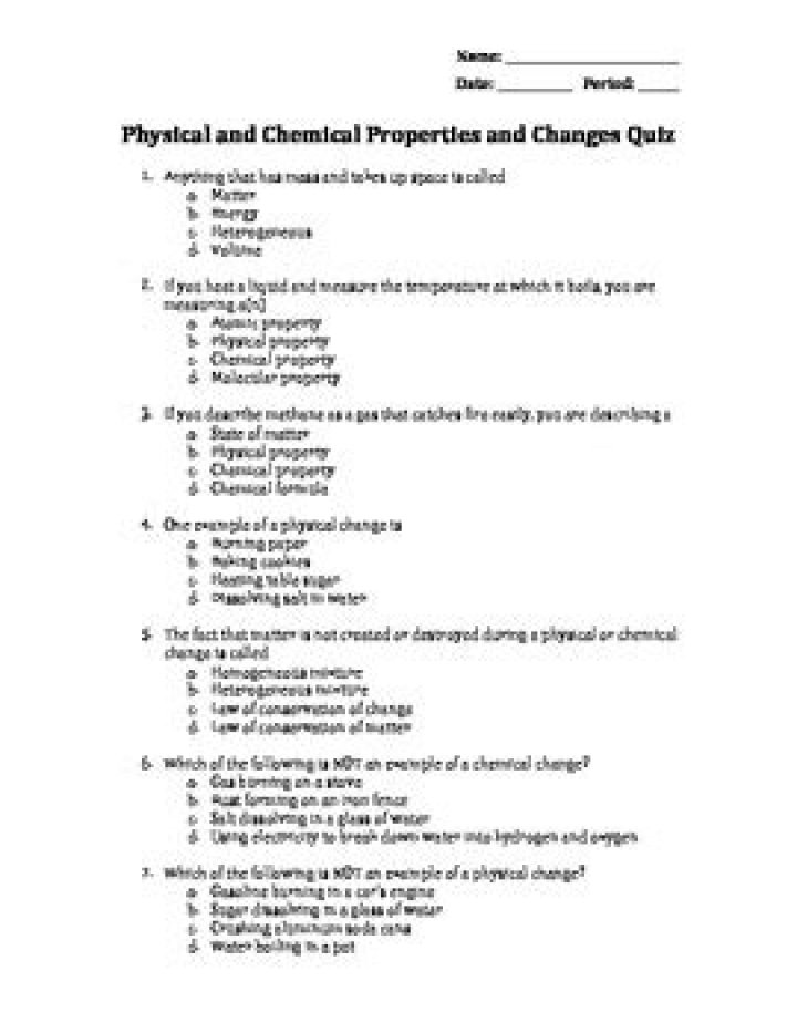 Physical and Chemical Properties Quiz