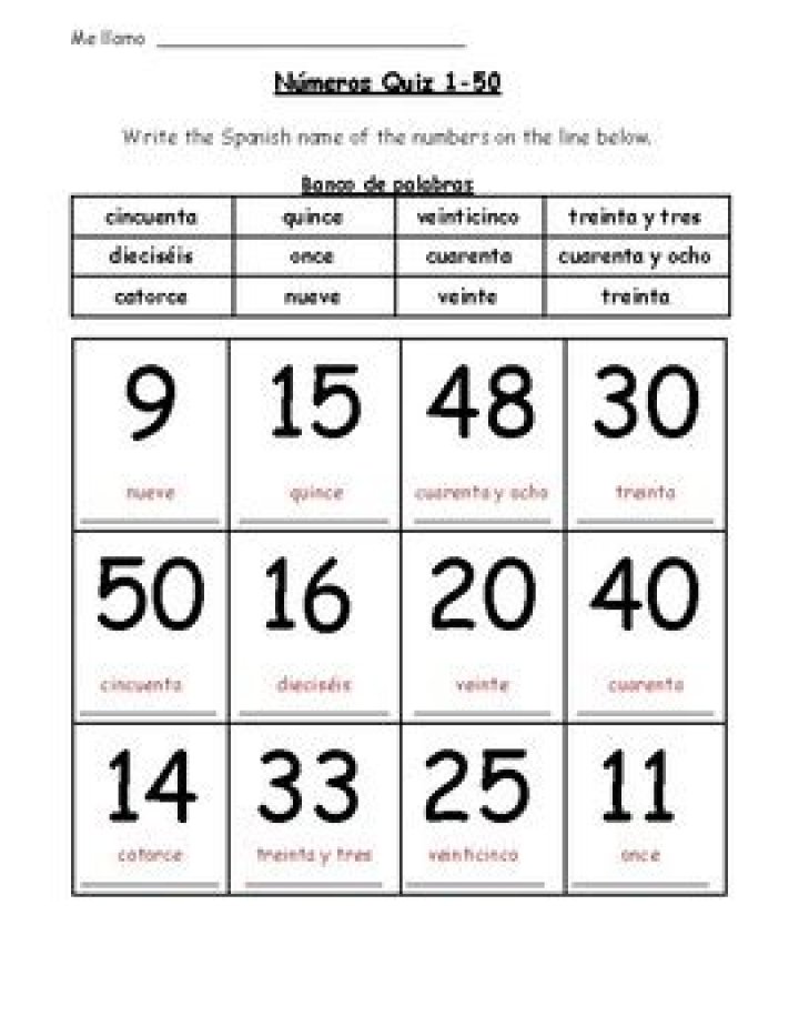 Spanish numbers 1-50 Quiz