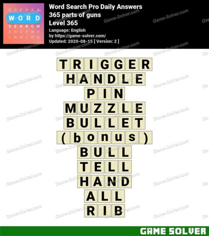 Word Search Pro 365 parts of guns Answers • Game Solver